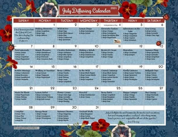 July 2024 Essential Oils Diffusing Calendar