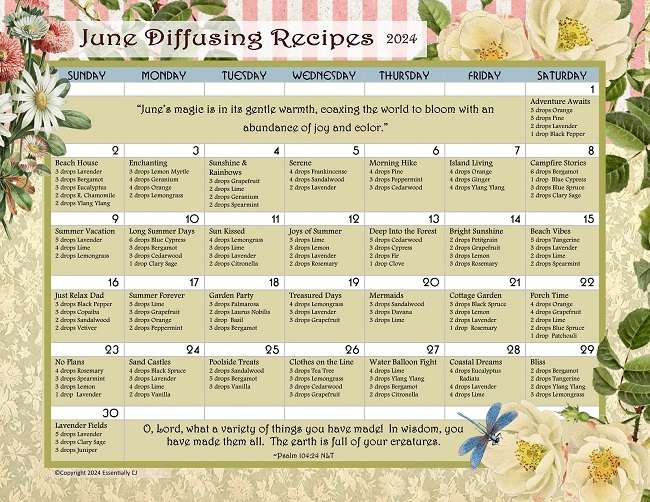 June 2024 Essential Oils Diffusing Calendar