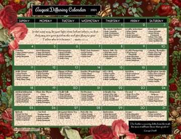 August 2024 Essential Oils Diffusing Calendar
